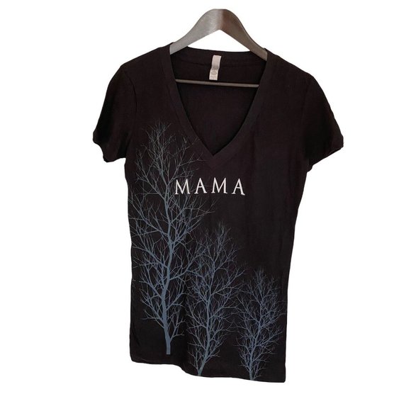 Black MAMA V-Neck S/S T-Shirt Women's Size L Trees Soft Next Level Apparel - Picture 1 of 6